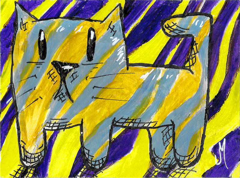 Cat Print ACEO Painting Art Abstract Original Collectible Signed by Josh Merritt