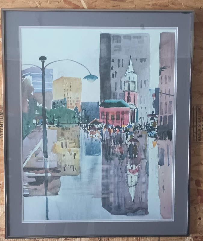 Gracia Dayton Original Watercolor Painting Boston, MA 1934-2024, Framed 28"X20" gallery
