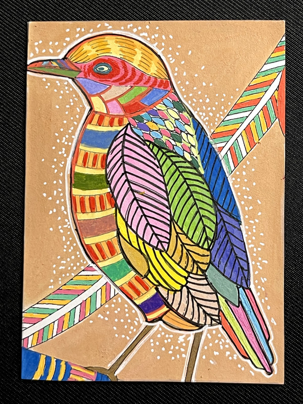 ACEO Original, Abstract Bird on Branch, Mini Art Painting, by Annibbie