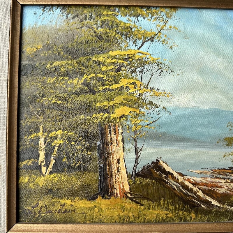 VTG Original Oil Painting 15x17 Inch Landscape Tree Forest Mountain River Signed gallery