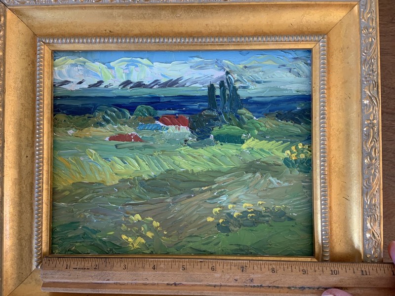 Original Impressionism Landscape Painting Tulips Cottages Mountains Pacific NW gallery