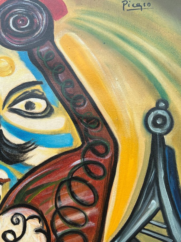 Pablo Picasso , Painting Oil On Canvas , signed stamped vintage 50 x 70 cm gallery