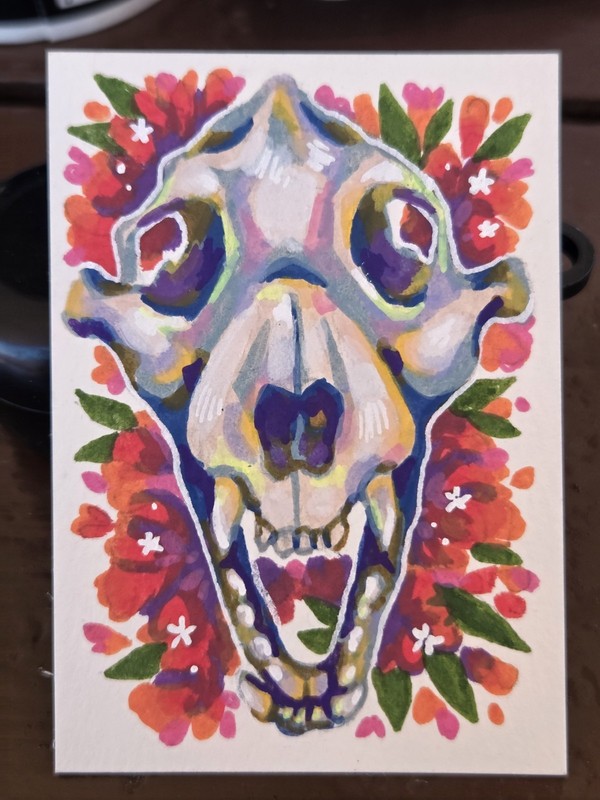 aceo original art Acrylic Painting Animal Skull Wildlife Miniature Art