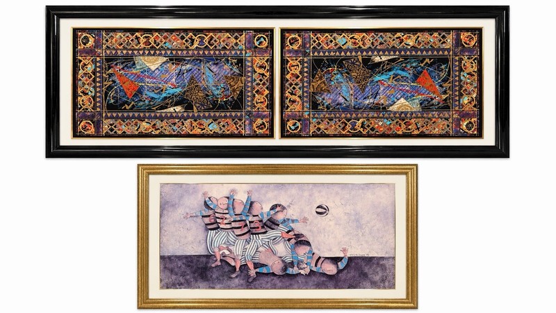 Large Framed Art Print Lot Thomas McKnight Style Rodo Boulanger Erte