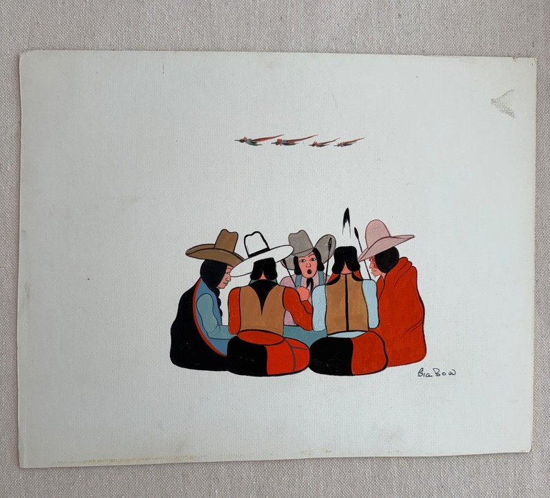 Vintage Woody Big Bow Kiowa Artist Original Gouache Work on Art Board