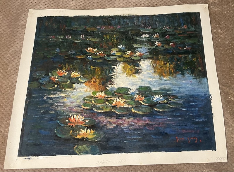 Claude Monet Water Lilies Hand Painted Oil Painting On Canvas Signed 27 X 23 gallery