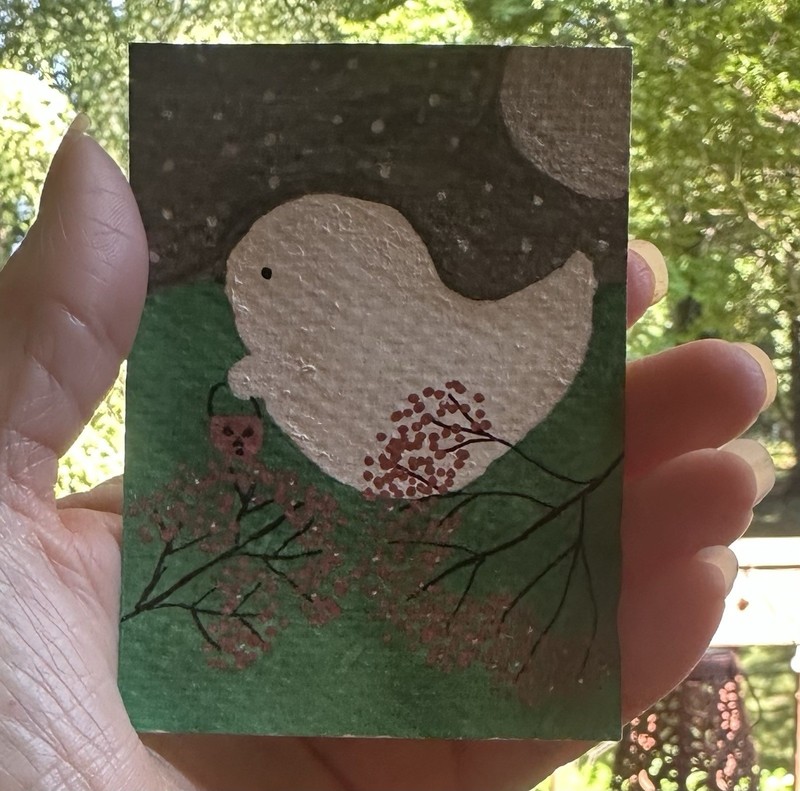 ACEO Original Halloween Ghost Trick Or Treat painting 2.5×3.5″