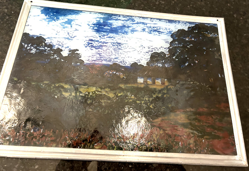 Stained Glass Wall Artwork Rural Landscape Scene 14 x 9.5 w/Flaws See Photo gallery