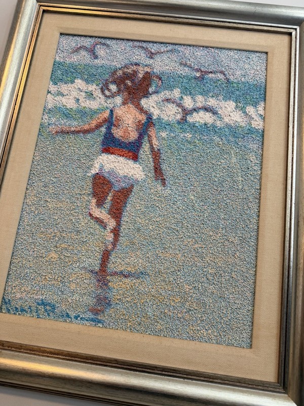 HENRY BENSON 1930-98 American Impressionist Girl on Beach Painting Textured gallery