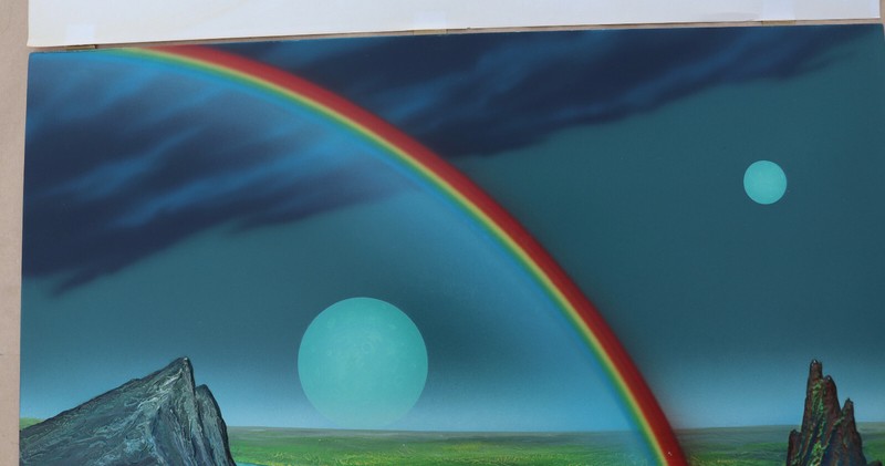 1977 Morris Scott Dollens Painting Alien World Sci-Fi Space Art MSD Rainbow gallery