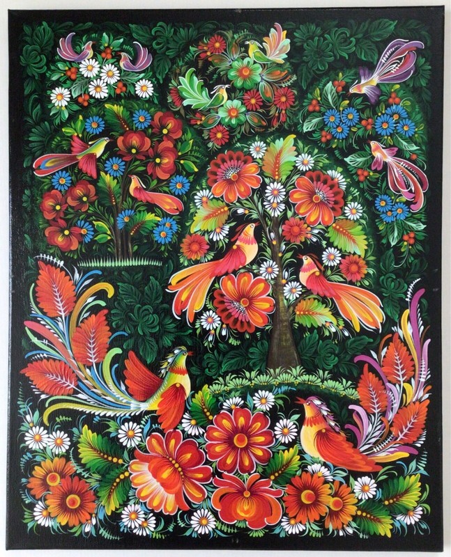 Original PETRYKIVKA painting 15.5”x19.5” [40×50 cm] UKRAINE Signed Unframed 2024