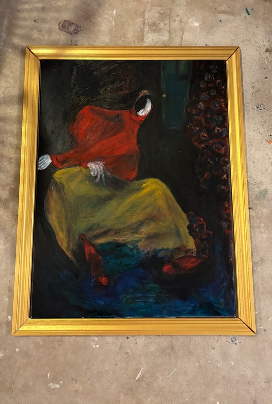 Original Signed Oil & Mixed Painting: “Startled At The Door” Period Piece