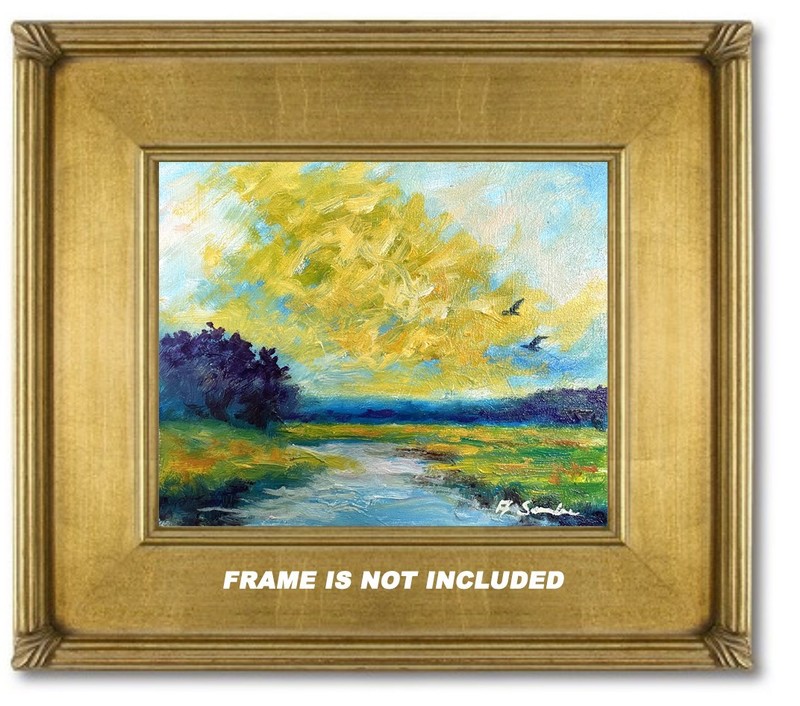 Golden Sky Over Quiet Waters Original Impressionist Oil Painting Andy Semberecki