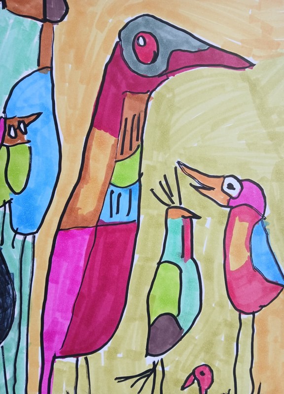 Abstract/Impressionism 9x12" Bird Cage colorful Handmade Street Art Painting gallery