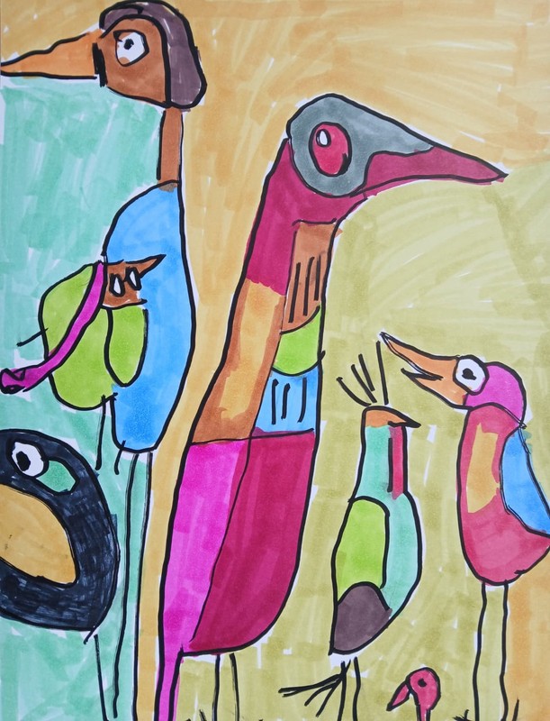 Abstract/Impressionism 9x12" Bird Cage colorful Handmade Street Art Painting gallery