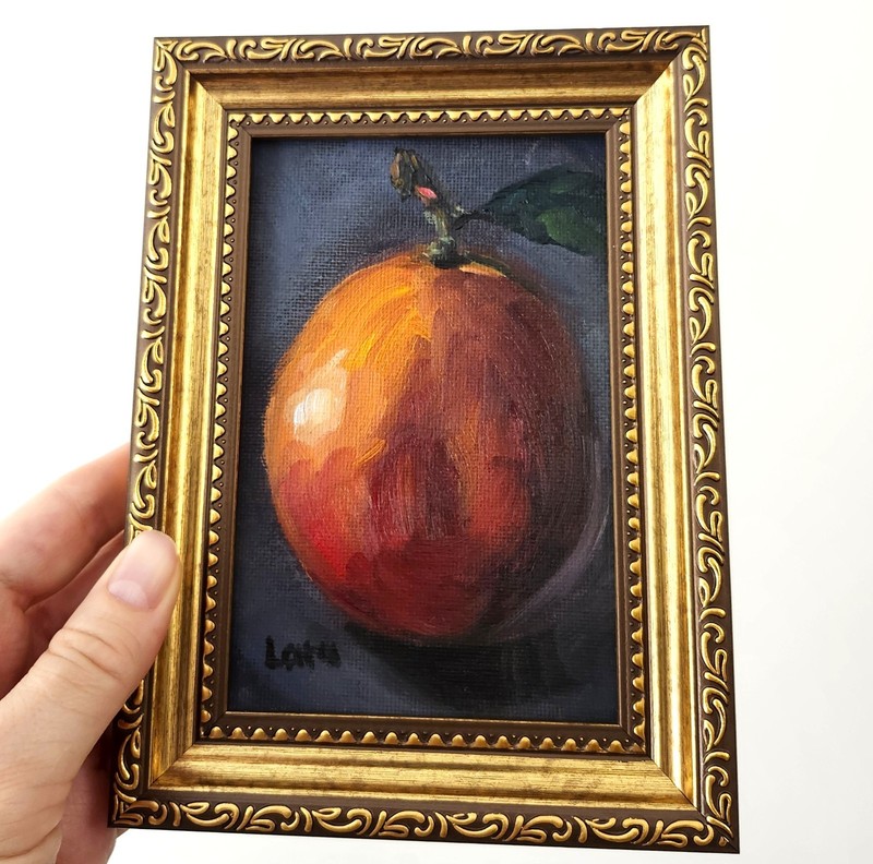 Framed Mango Original Oil Painting 4×6 Signed OOAK Moody Still Life Kitchen Art