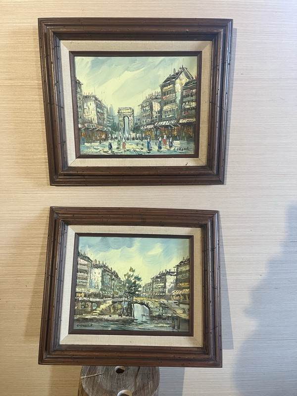 VINTAGE ORIGINAL OIL PAINTING ON CANVAS «SIGNED, FRAMED Set Of 2 15*13 Inches