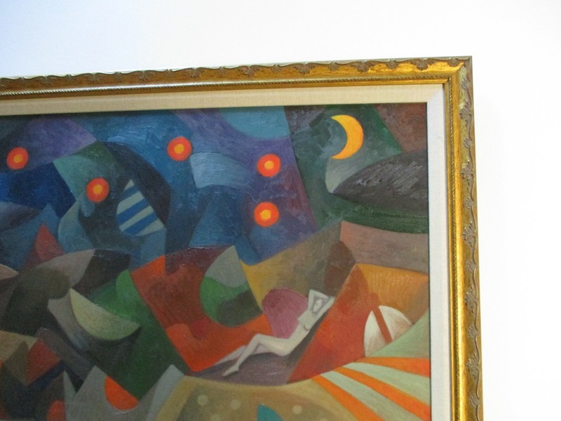 LARGE ABSTRACT PAINTING NIGHT EXPRESSIONISM MODERNISM CUBIST CUBISM Mystery gallery