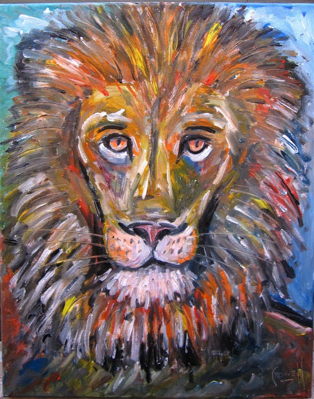 LEO THE LION wild animal cat painting canvas original NEW 16×20 signed Crowell