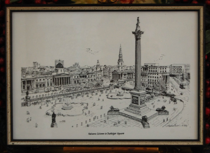 FRAMED VTG 1978 BERNARD SMITH BLACK & WHITE LITHO NELSONS COLUMN IN TRAFALGAR SQ