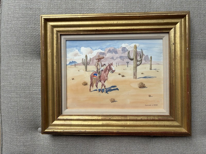 Leonard Reedy Watercolor «Mexican Rider» professionally framed