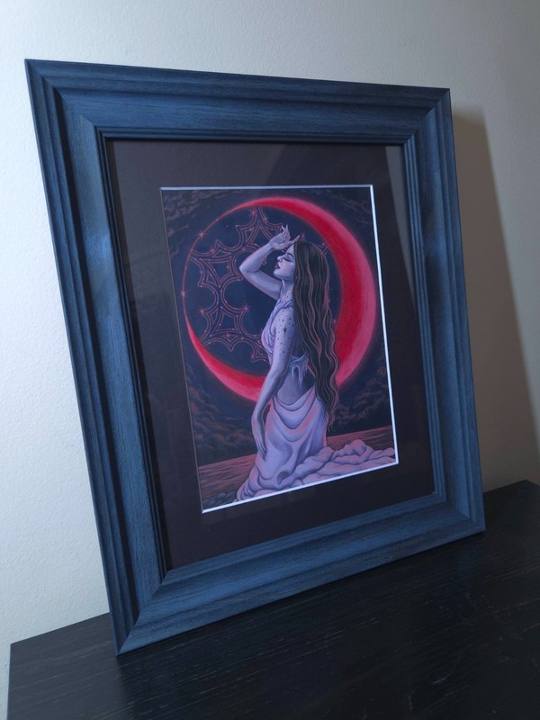 ORIGINAL PAINTING Celestial Red Moon Woman Mystical Night Fantasy Acrylic Art gallery