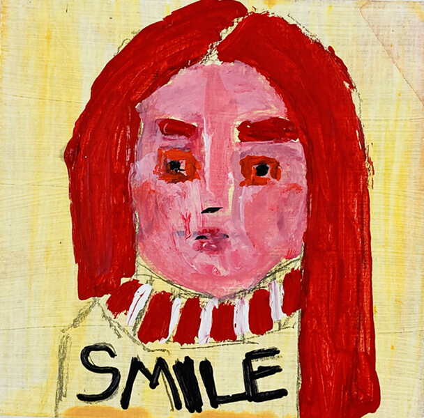 Miniature Woman Portrait Painting Yellow Red Outsider Wall Art Naive Miz Katie
