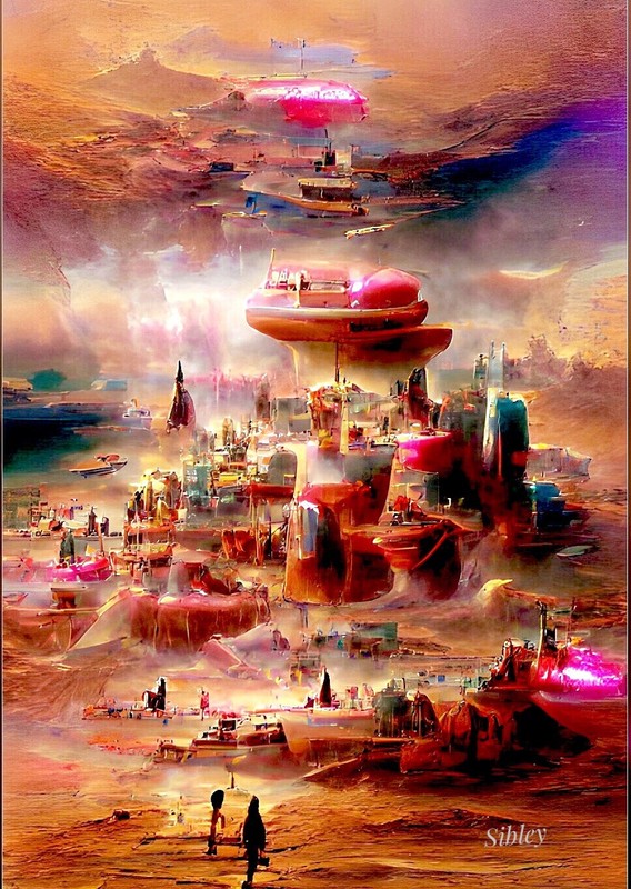 MARS CITY Original Futuristic Fantasy Art Print On 8×10 Flat Canvas Board