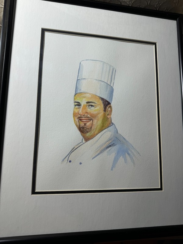 Margaret Matt «Portrait Of A Chef» Watercolor Painting – Signed And Framed