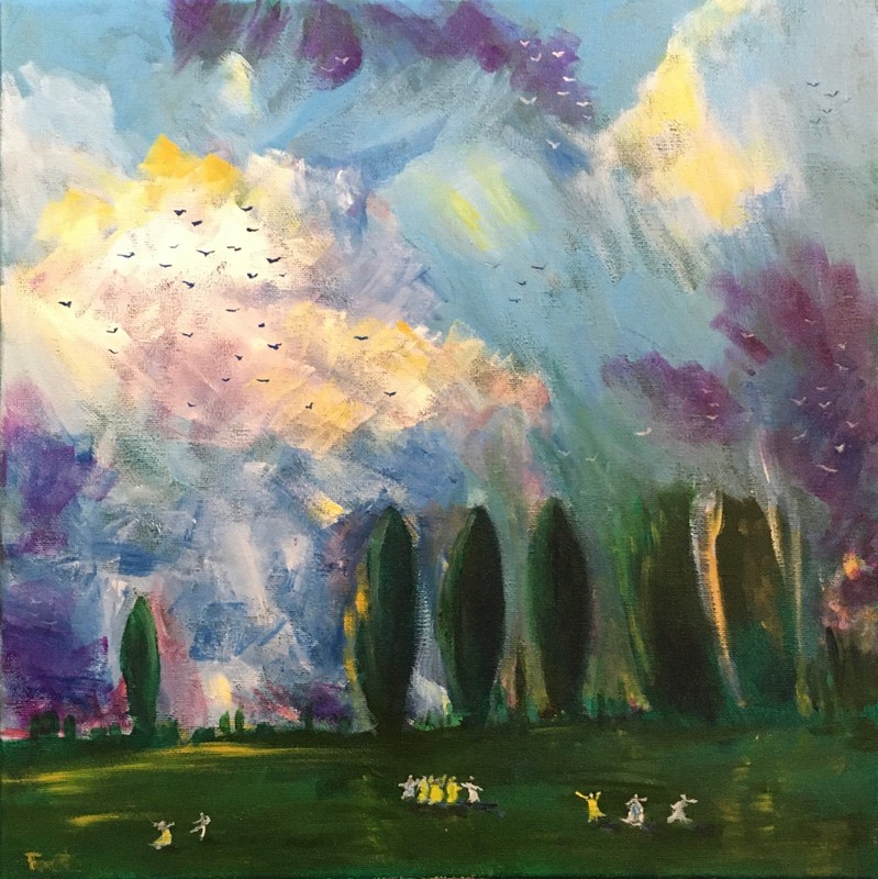 Dance Time – Original Framed 14×14 Acrylic Landscape Painting by Forrest Proper