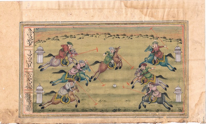 Painting Of Emperor With His Friends Playing Polo Game On Horse 9.75×6 Inches