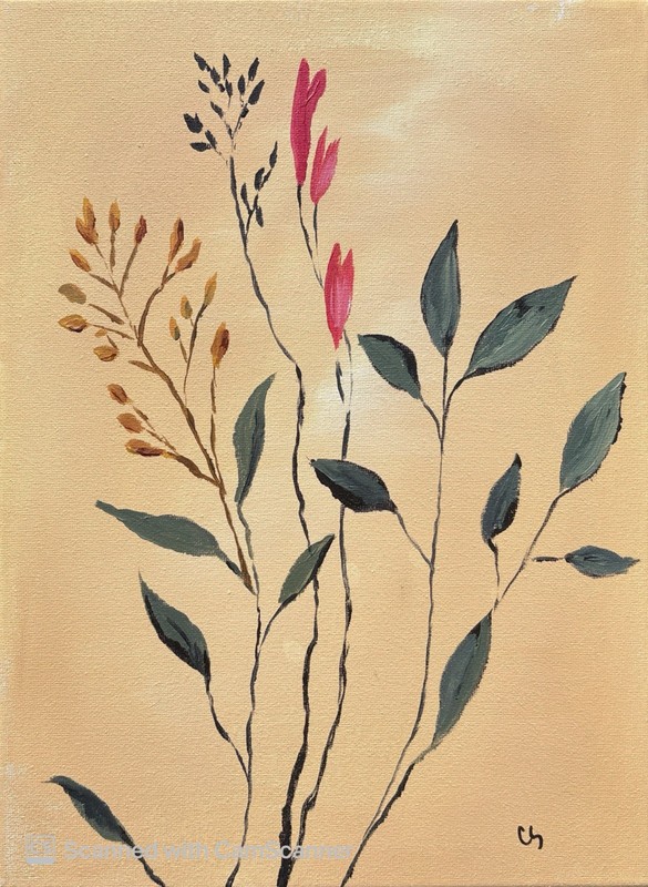 Minimal Boho Wildflowers Original Acrylic Painting 11x14 Signed Canvas Art