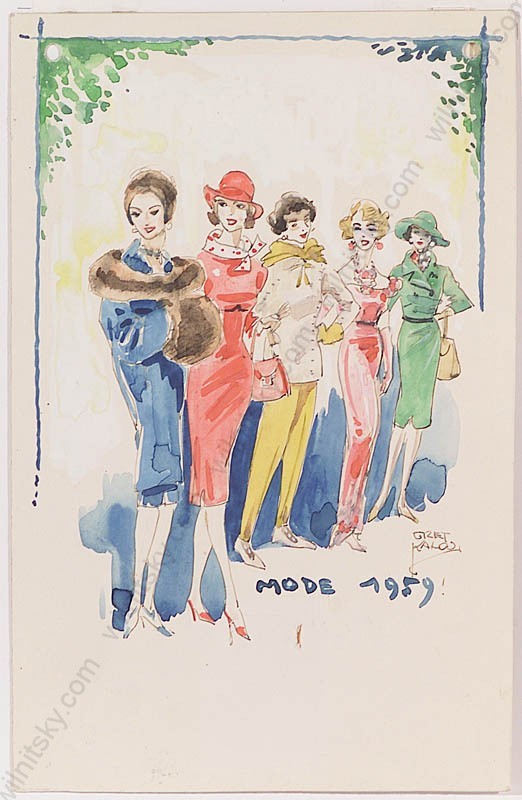 Gret Kalous-Scheffer (1892-1975) «Postcard Design» Watercolor, 1959 (1)