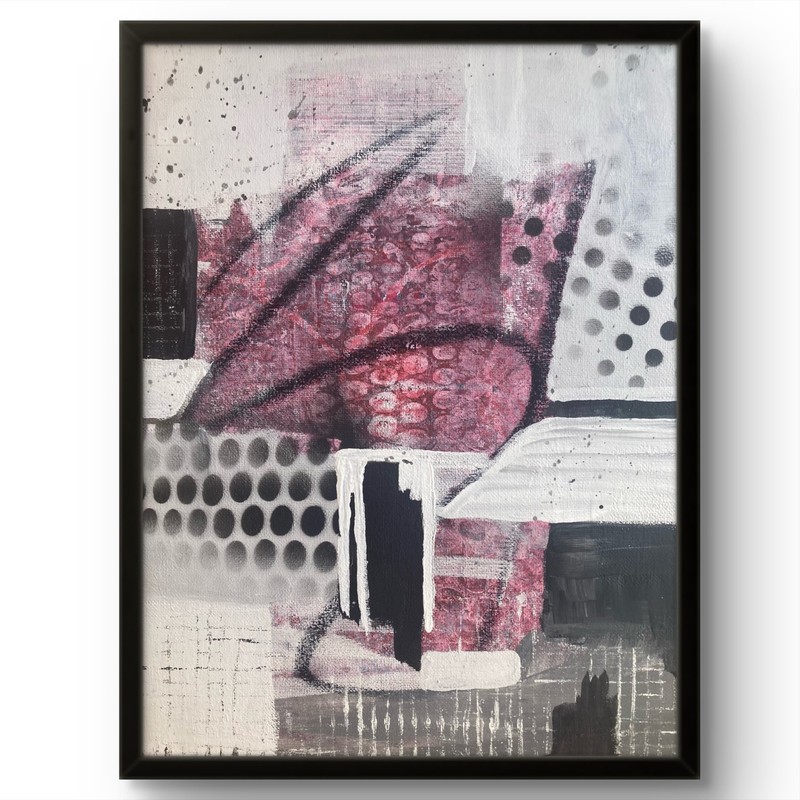 Original Art Graphic Black & White 14 X 11 Unique Contemporary Acrylic on Canvas