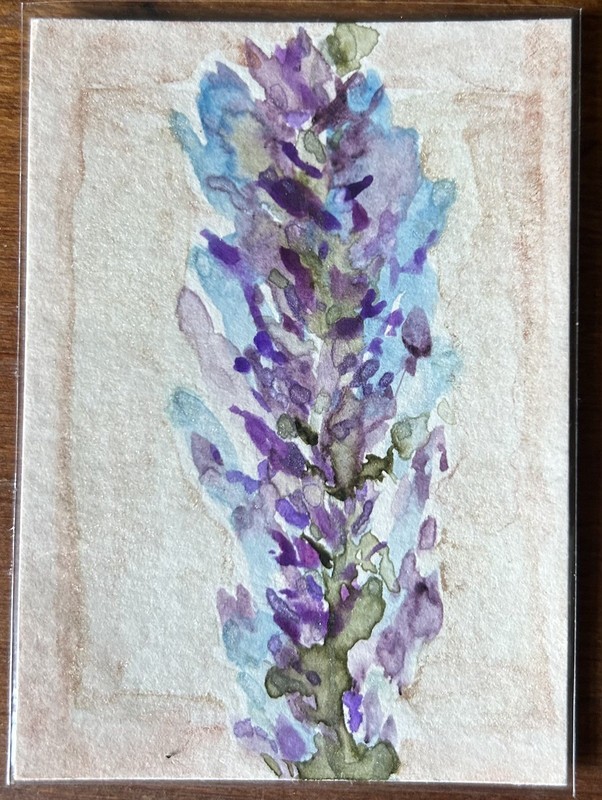 Original ACEO Abstract Shimmery Watercolor Botanical Art Card “Blue Lavender”