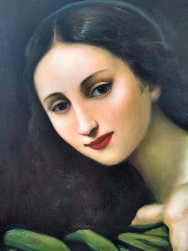 MASTERPIECE "Girl and Lamb" Sheep; HAND PAINTED PORTRAIT OIL ON CANVAS gallery