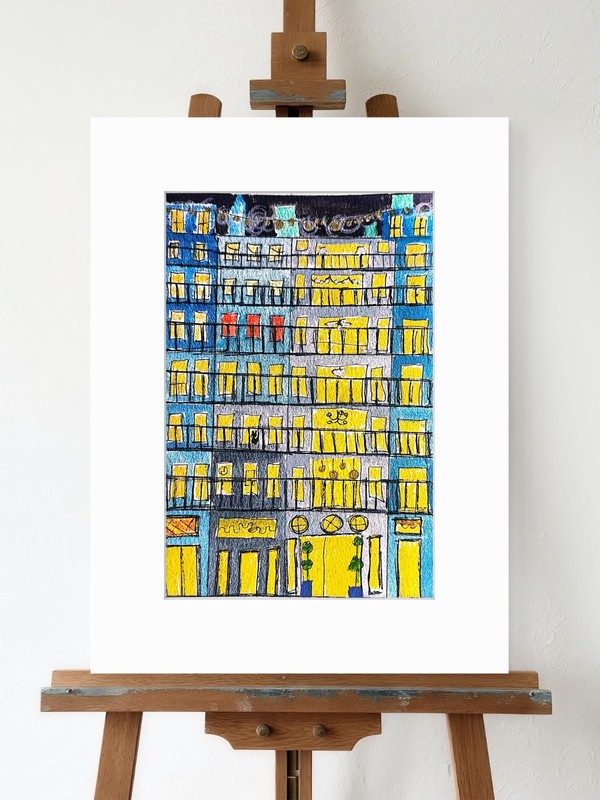Apartment Building Nocturne Original Expressionism Watercolor Paper 5x7 Signed gallery
