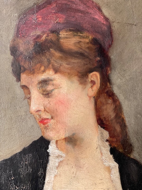 CORCHON Y DIAQUE (SPANISH, 1853-1925) - Oil Panel Signed - Portrait Woman gallery