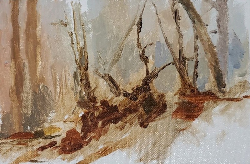 Plein Air Original Oil Painting Winter Landscape On Linen Panel 4×6