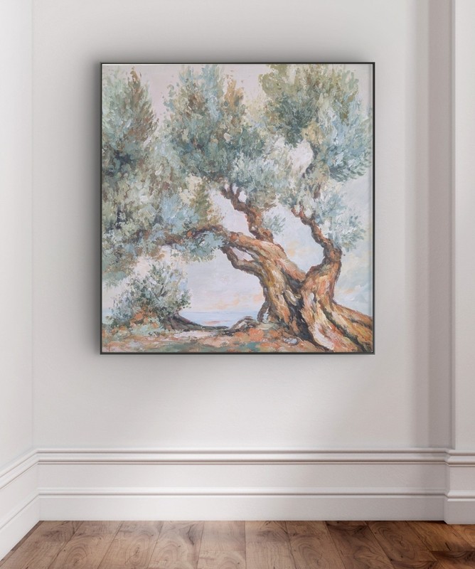 Summer Painting «Olive Tree», Acrylic Painting, Original, Hand Painted