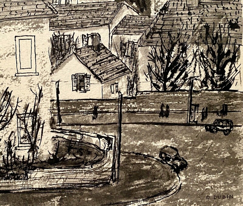 RALPH DUBIN 1919-1988 MIXED MEDIA MODERNIST PAINTING RUE DE TOUL NANCY FRANCE gallery