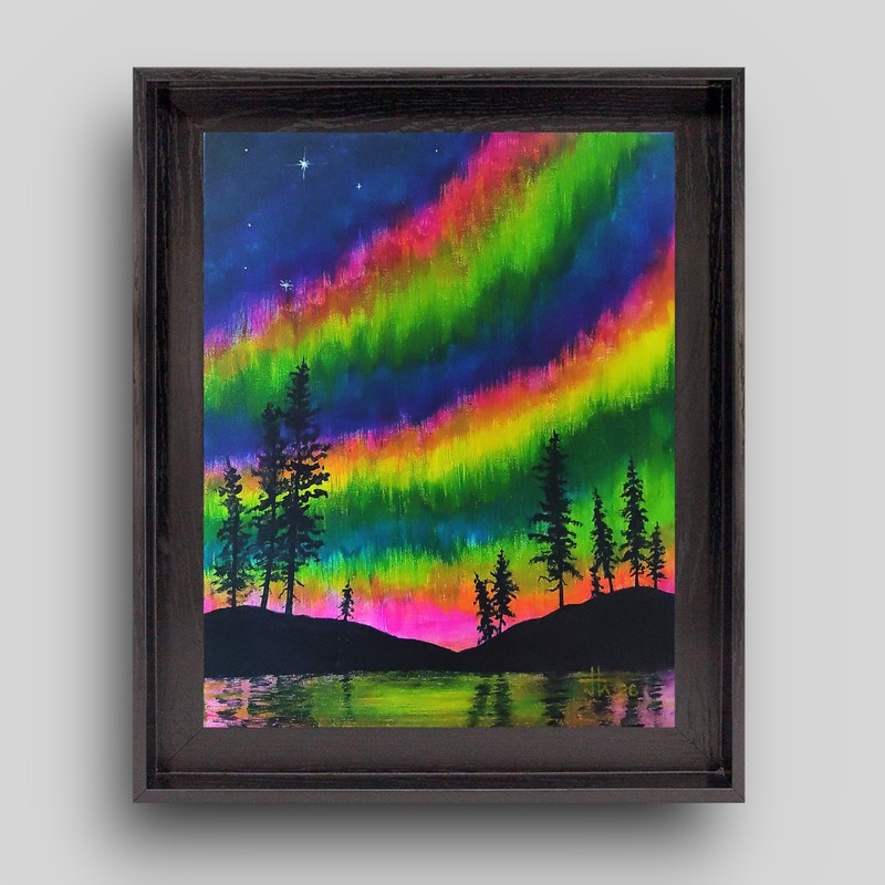JOHN ART STUDIO Northern Lights Alaska 14×11 Original Expressionism Art 0038