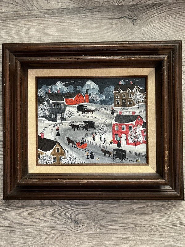 Original Ann Rugh Baker Mrs Bee Oil Painting Amish Winter 16 1/2 X 14 1/2