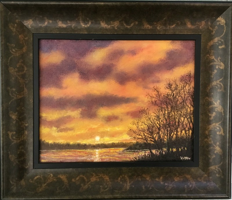 RIVER NIGHTFALL – original framed oil painting by K. McDermott