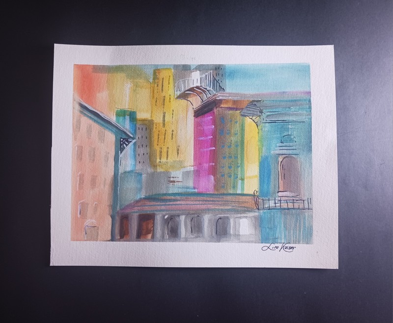 Lisa Kaiser Signed Original Watercolor Painting Cityscape 11.5×9