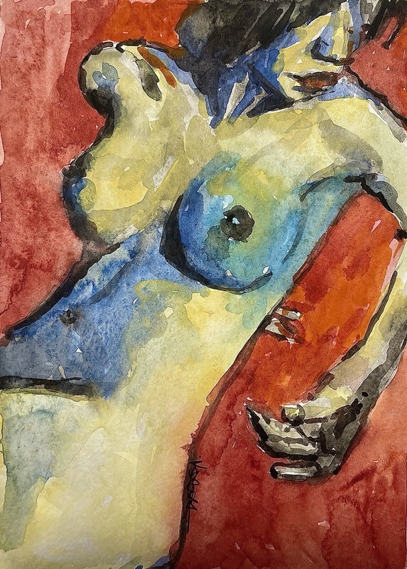 Original unique abstract figurative watercolor nude erotic watercolor picture