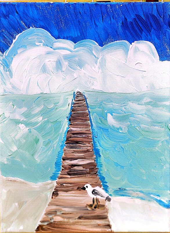 The Almost Empty Pier Colorful Original Modern Art Acrylic Canvas 11×14 Signed