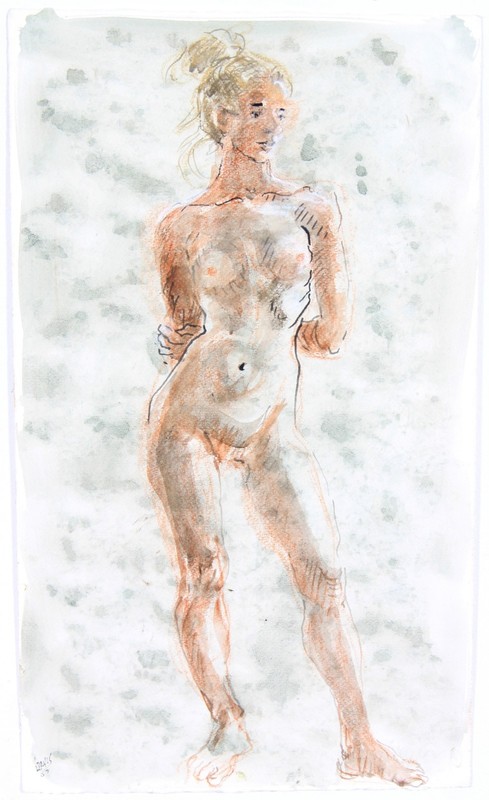Lois Davis Standing Female Nude Model Watercolor Listed Indiana Artist 22 x 13 gallery