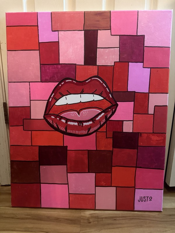 JUSTO Original cubist Acrylic painting in red 24×30
