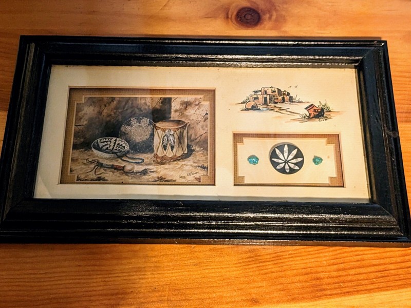 Signed Laverne Elliot Framed Indian Print Shadow Box Southwestern